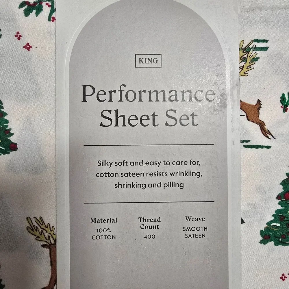 King 400 Thread Ct Christmas Holiday Performance Sheet Set Winter Threshold